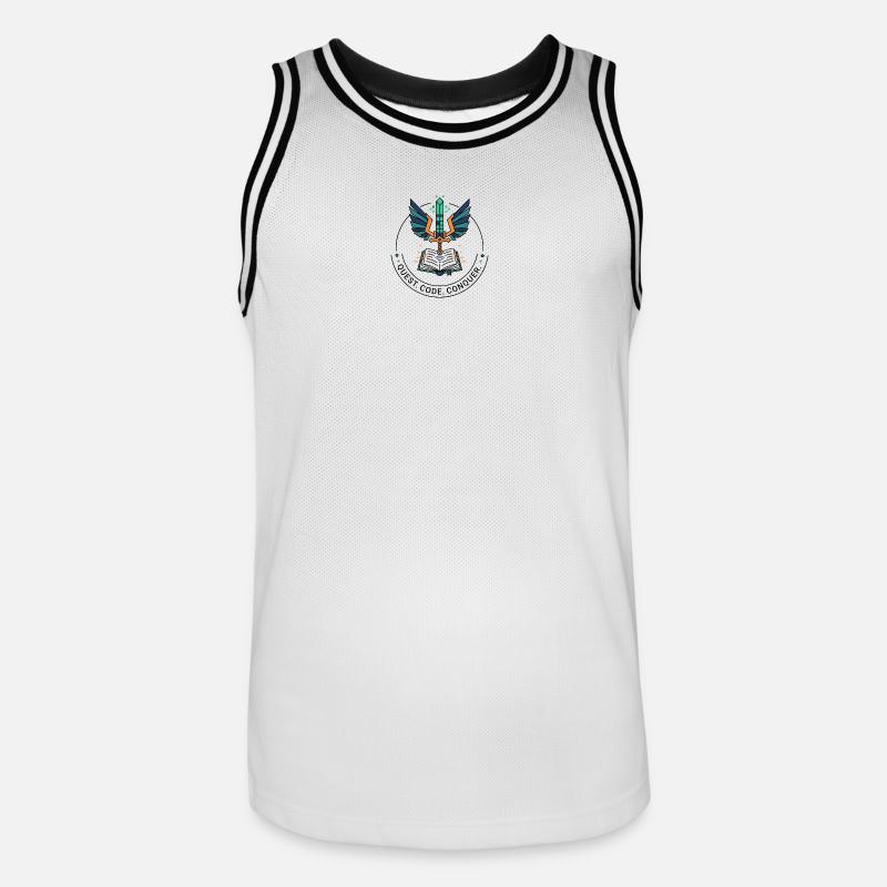 Quest. Code. Conquer Emblem - Männer Basketball-Trikot - Weiß/Schwarz