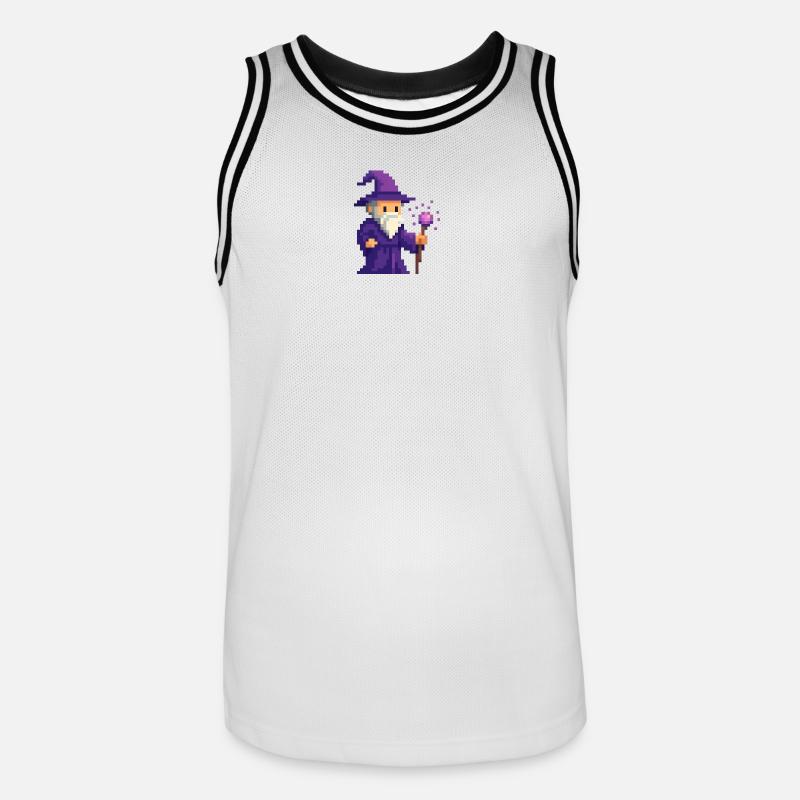 Pixel wizard dans le scintillement violet - Maillot de basket Homme - blanc/noir