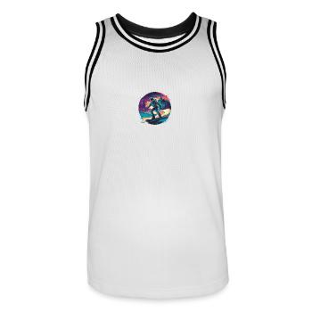 580s Snowboarding - Men's Basketball Jersey - white/black - Front - AI Model Male 185 dark (185cm)