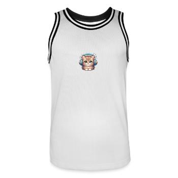 Cute Cat with Doodle Headphones - Men's Basketball Jersey - white/black - Front - AI Model Male 185 dark (185cm)