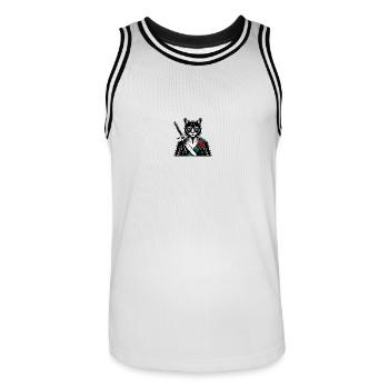 The samurai cat, the bushido cat - Men's Basketball Jersey - white/black - Front - AI Model Male 185 dark (185cm)