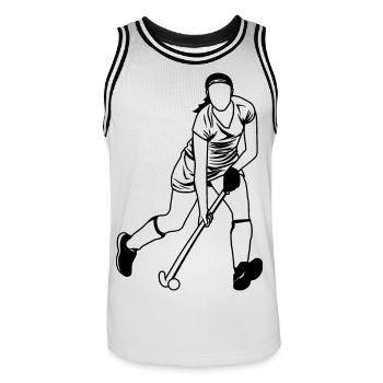 Field hockey player - Men's Basketball Jersey - white/black - Front - AI Model Male 185 dark (185cm)