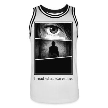 I read what scares me – Manga Horror Motiv - Men's Basketball Jersey - white/black - Front - AI Model Male 185 dark (185cm)
