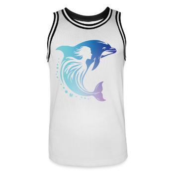 Dolphin symbiosis with humans as a friendship of the - Men's Basketball Jersey - white/black - Front - AI Model Male 185 dark (185cm)