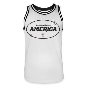 Sogar Gott betet Amerika an - Männer Basketball-Trikot - Weiß/Schwarz - Vorne - AI Model Male 185 dark (185cm)