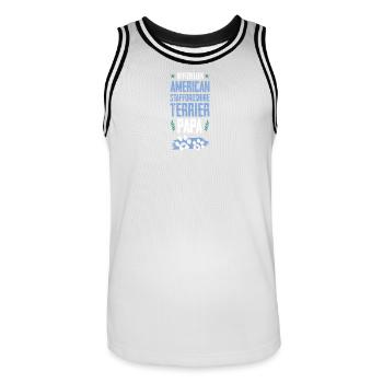 Staffordshire Terrier Dogs Dad - Men's Basketball Jersey - white/black - Front - AI Model Male 185 dark (185cm)