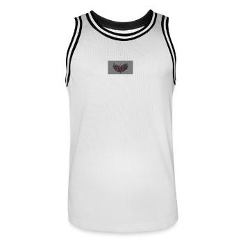 Flügelherz mit Flammen und Schädeln - Männer Basketball-Trikot - Weiß/Schwarz - Vorne - AI Model Male 185 dark (185cm)