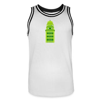 Retro Green Tower Clock - Men's Basketball Jersey - white/black - Front - AI Model Male 185 dark (185cm)