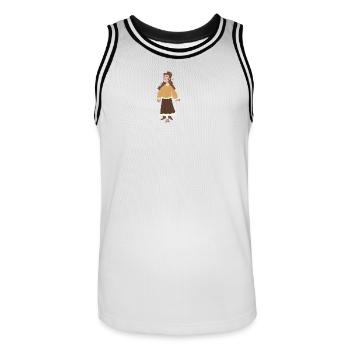 Fille vintage en robe d’automne - Maillot de basket Homme - blanc/noir - Devant - AI Model Male 185 dark (185cm)