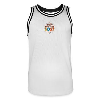 New Year 2027 Firework Burst - Men's Basketball Jersey - white/black - Front - AI Model Male 185 dark (185cm)
