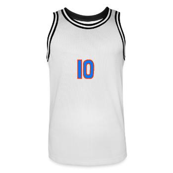 10. 10 JAHRE. 10-JÄHRIGES JUBILÄUM. 10-JÄHRIGES JUBILÄUM. - Männer Basketball-Trikot - Weiß/Schwarz - Vorne - AI Model Male 185 dark (185cm)