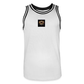 Albania Golden Coat of Arms - Men's Basketball Jersey - white/black - Front - AI Model Male 185 dark (185cm)