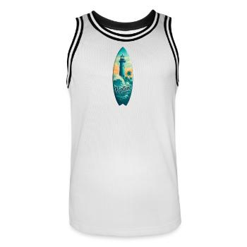 Neptune Lighthouse Surfboard - Men's Basketball Jersey - white/black - Front - AI Model Male 185 dark (185cm)