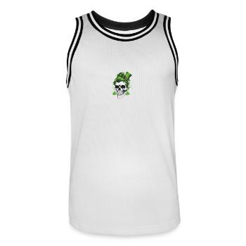 St. Patrick's Day Totenschädel mit grünen Haaren - Männer Basketball-Trikot - Weiß/Schwarz - Vorne - AI Model Male 185 dark (185cm)