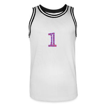 1. 1 Jahr. 1. JUBILÄUM. 1-JÄHRIGES JUBILÄUM - Männer Basketball-Trikot - Weiß/Schwarz - Vorne - AI Model Male 185 dark (185cm)