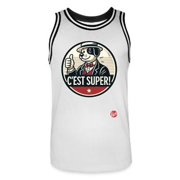 C’est super ! Chien de dessin animé rétro - Maillot de basket Homme - blanc/noir - Devant - AI Model Male 185 dark (185cm)