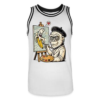 Kunst & Humor: Künstler Gorilla malt Banane - Männer Basketball-Trikot - Weiß/Schwarz - Vorne - AI Model Male 185 dark (185cm)