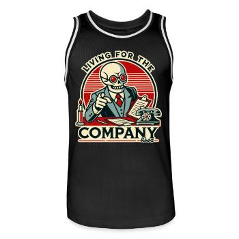 Office life for the company, working until death - Men's Basketball Jersey - black/white - Front - AI Model Male 185 dark (185cm)