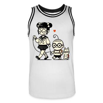 écolière japonaise, petit frèreavec chien - Maillot de basket Homme - blanc/noir - Devant - AI Model Male 185 dark (185cm)