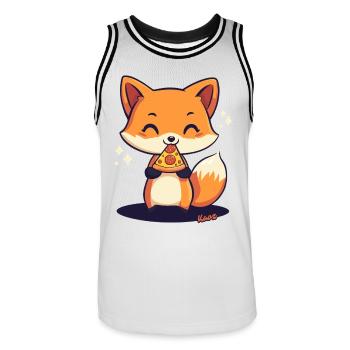 Cute kawaii fox with pizza - Men's Basketball Jersey - white/black - Front - AI Model Male 185 dark (185cm)