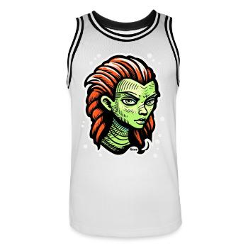 Green Alien Woman – Sci-Fi Tattoo Style - Men's Basketball Jersey - white/black - Front - AI Model Male 185 dark (185cm)