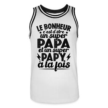 Le Bonheur D'être Un Super Papa Et Un Super Papy - Maillot de basket Homme - blanc/noir - Devant - AI Model Male 185 dark (185cm)