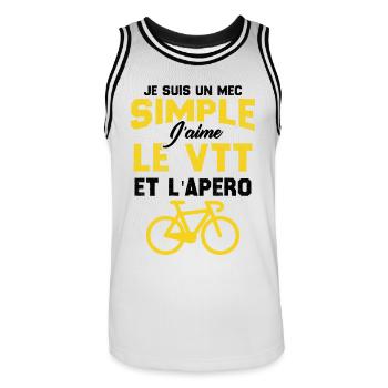 Je suis un mec simple j'aime le VTT et l'apéro - Maillot de basket Homme - blanc/noir - Devant - AI Model Male 185 dark (185cm)