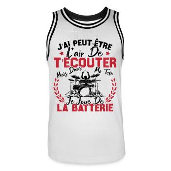 Dans Ma Tête Je Joue De La Batterie Batteur Cadeau - Maillot de basket Homme - blanc/noir - Devant - AI Model Male 185 dark (185cm)