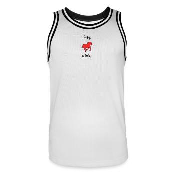 ALLES GUTE ZUM GEBURTSTAG. ALLES GUTE ZUM GEBURTSTAG. JAHRESTAG. - Männer Basketball-Trikot - Weiß/Schwarz - Vorne - AI Model Male 185 dark (185cm)