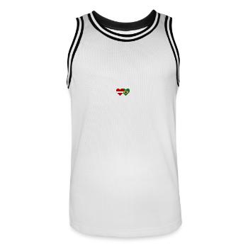 Latvia Brazil Flag Heart - Men's Basketball Jersey - white/black - Front - AI Model Male 185 dark (185cm)