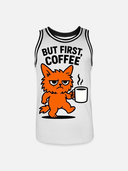 But first coffee cat - Männer Basketball-Trikot - Weiß/Schwarz