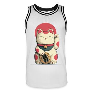 Maneki-Neko Glücks-Katze - Männer Basketball-Trikot - Weiß/Schwarz - Vorne - AI Model Male 185 dark (185cm)