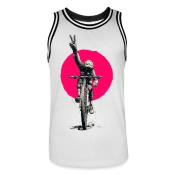 Signe de paix en motocross Rose néon - Maillot de basket Homme - blanc/noir - Devant - AI Model Male 185 dark (185cm)