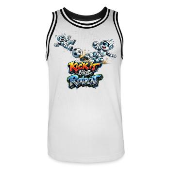 Fussballroboter im Duell um den Ball - Männer Basketball-Trikot - Weiß/Schwarz - Vorne - AI Model Male 185 dark (185cm)