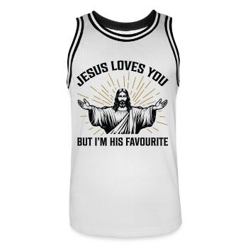 Jésus t’aime mais je suis son préféré - Maillot de basket Homme - blanc/noir - Devant - AI Model Male 185 dark (185cm)
