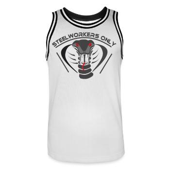 Steelworkers_only_001 - Maillot de basket Homme - blanc/noir - Devant - AI Model Male 185 dark (185cm)