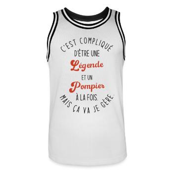 Compliqué d'être une légende et un pompier - Maillot de basket Homme - blanc/noir - Devant - AI Model Male 185 dark (185cm)