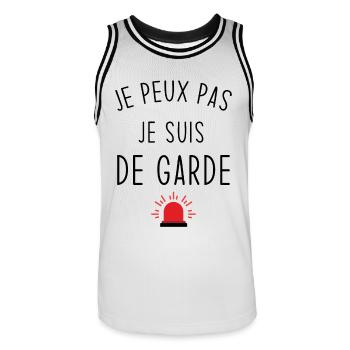 Je peux pas je suis de garde - Maillot de basket Homme - blanc/noir - Devant - AI Model Male 185 dark (185cm)