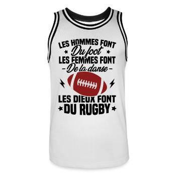 Les dieux font du rugby, Humour cadeau rugbyman - Maillot de basket Homme - blanc/noir - Devant - AI Model Male 185 dark (185cm)