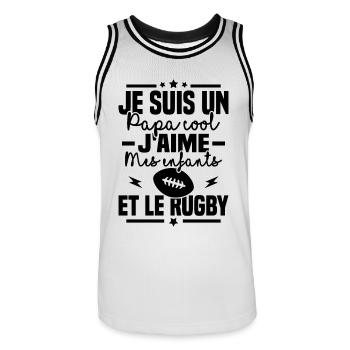 Papa cool j aime mes enfants et le rugby - Maillot de basket Homme - blanc/noir - Devant - AI Model Male 185 dark (185cm)