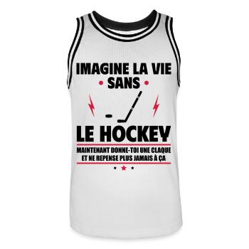 Imagine la vie sans le hockey,fête des pères,noël - Maillot de basket Homme - blanc/noir - Devant - AI Model Male 185 dark (185cm)