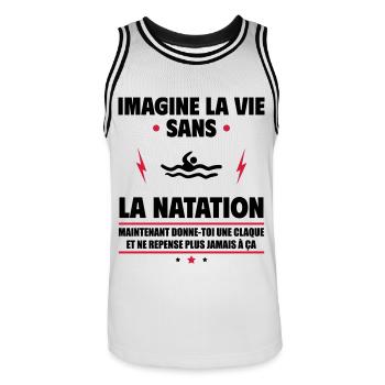 Imagine la vie sans la natation, fête des pères - Maillot de basket Homme - blanc/noir - Devant - AI Model Male 185 dark (185cm)