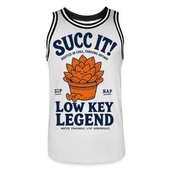 Succ It Low Key Legend Organic Succulent lover - Men's Basketball Jersey - white/black - Front - AI Model Male 185 dark (185cm)