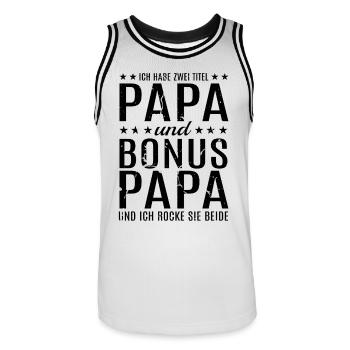 Papa Bonus Papa Vater Stiefvater Vatertag Geschenk - Männer Basketball-Trikot - Weiß/Schwarz - Vorne - AI Model Male 185 dark (185cm)