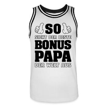 Bonus Papa Vatertag Stiefvater Stiefpapa Geschenk - Männer Basketball-Trikot - Weiß/Schwarz - Vorne - AI Model Male 185 dark (185cm)