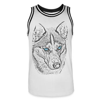 Loup du Nord aux yeux bleus - Maillot de basket Homme - blanc/noir - Devant - AI Model Male 185 dark (185cm)