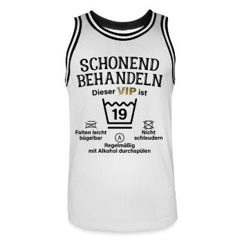 19. Geburtstag Schonend Behandeln 19 VIP ist 19 - Männer Basketball-Trikot - Weiß/Schwarz - Vorne - AI Model Male 185 dark (185cm)