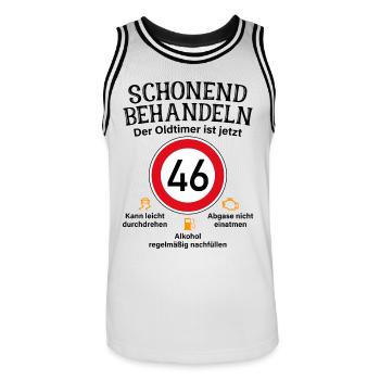 46. Geburtstag Schonend Behandeln Oldtimer Ist 46 - Männer Basketball-Trikot - Weiß/Schwarz - Vorne - AI Model Male 185 dark (185cm)