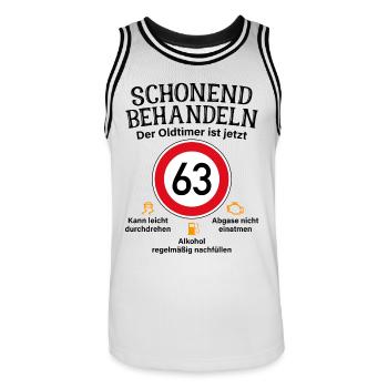 63. Geburtstag Schonend Behandeln Oldtimer Ist 63 - Männer Basketball-Trikot - Weiß/Schwarz - Vorne - AI Model Male 185 dark (185cm)