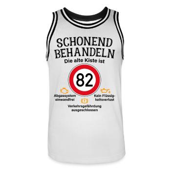 82. Geburtstag Schonend Behandeln 82 Alte Kiste 82 - Männer Basketball-Trikot - Weiß/Schwarz - Vorne - AI Model Male 185 dark (185cm)